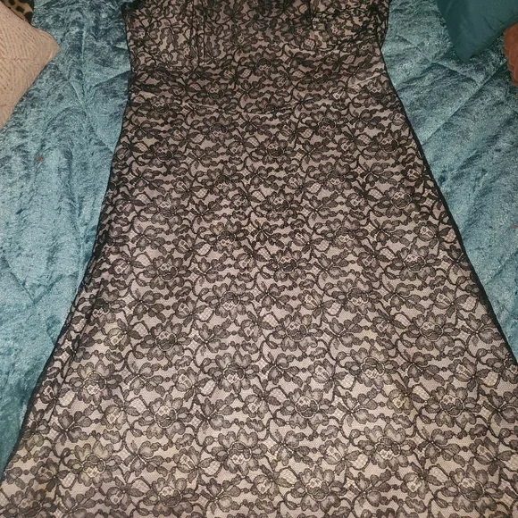 Antique/Vintage Black Lace Slip/Dress with Lavender Underslip - Picture 2 of 7